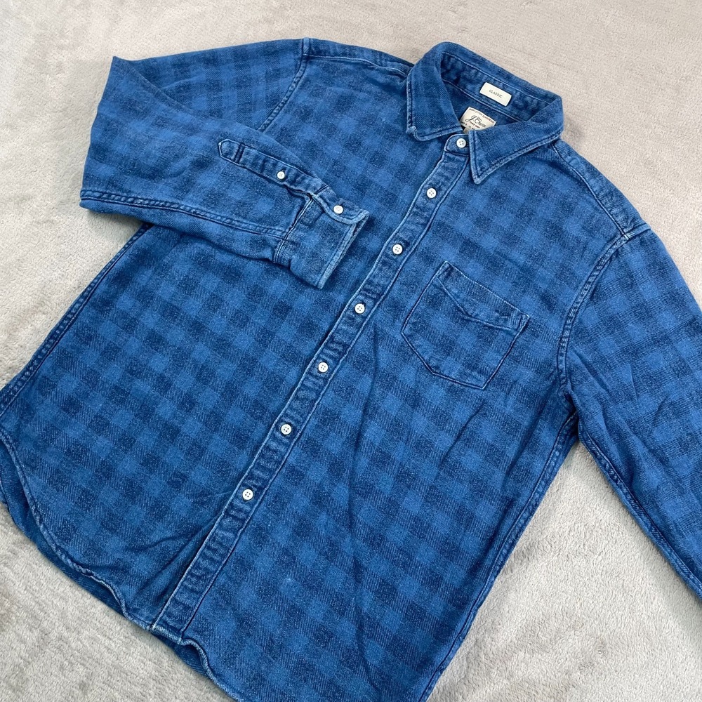 J. Crew Indigo-Dyed Twill Shirt Men Large Blue Gingham Blue Night Classic Fit